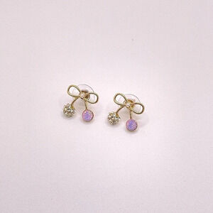 New Small Metal Bow Earrings Lovely Pearl Earrings